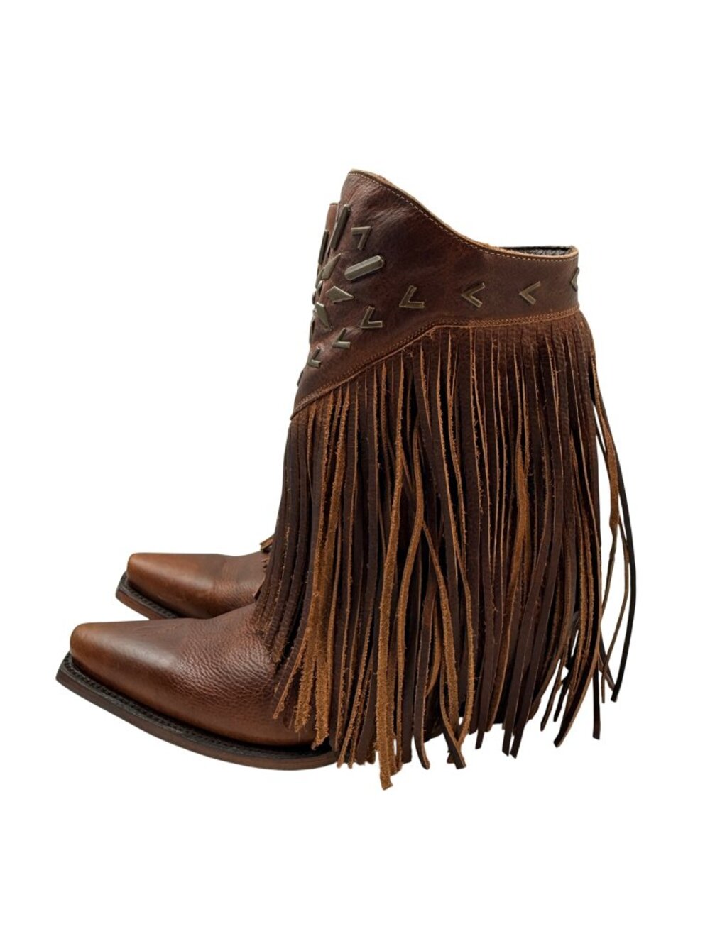 Lane Leather Saratoga Fringe Studded Ankle Booties Snip Toe Womens 9 Repaired